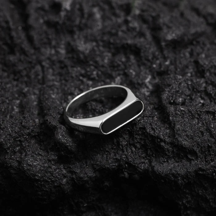 Urban Crown Stainless Steel Ring Black Stone