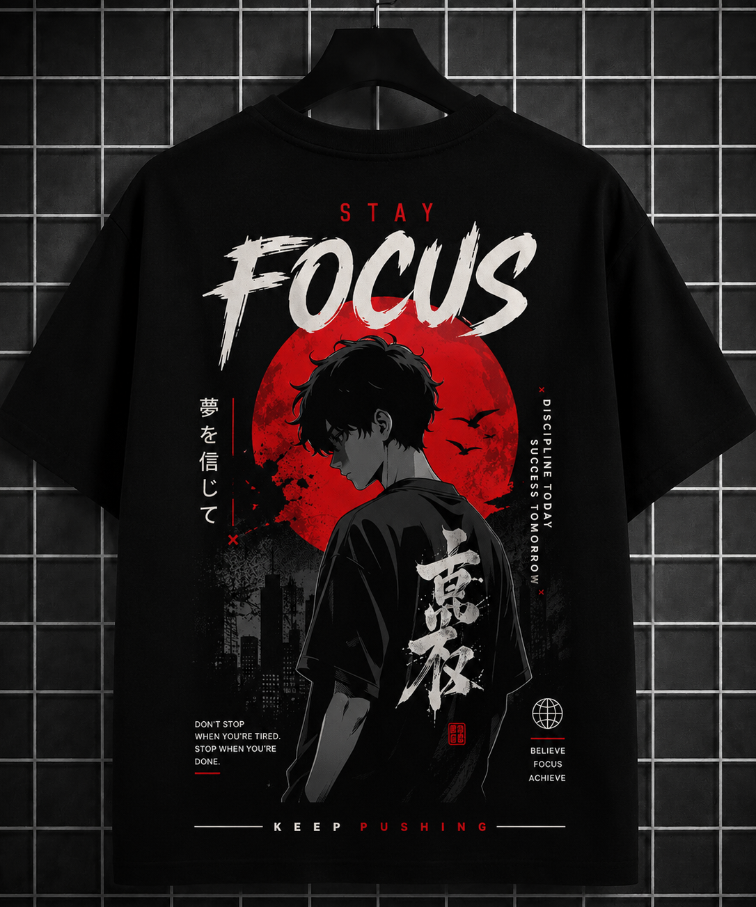 Stay Focus Oversized Graphic T-Shirt