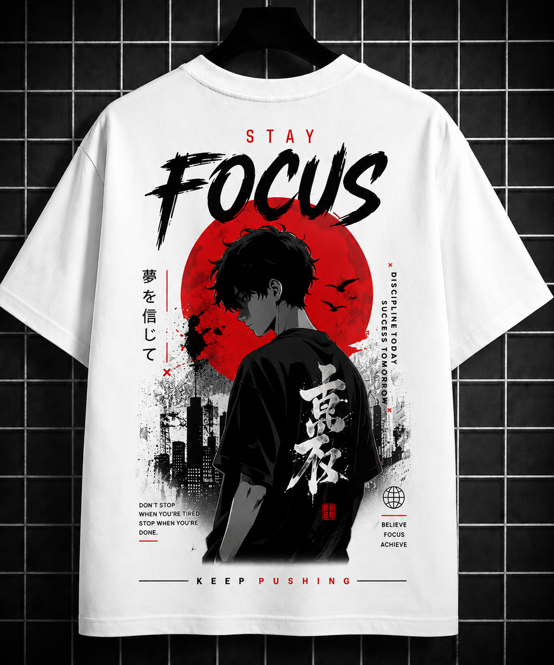 Stay Focus Oversized Graphic T-Shirt