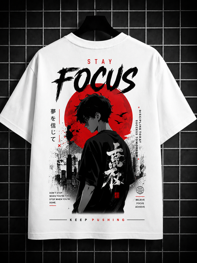 Stay Focus Oversized Graphic T-Shirt